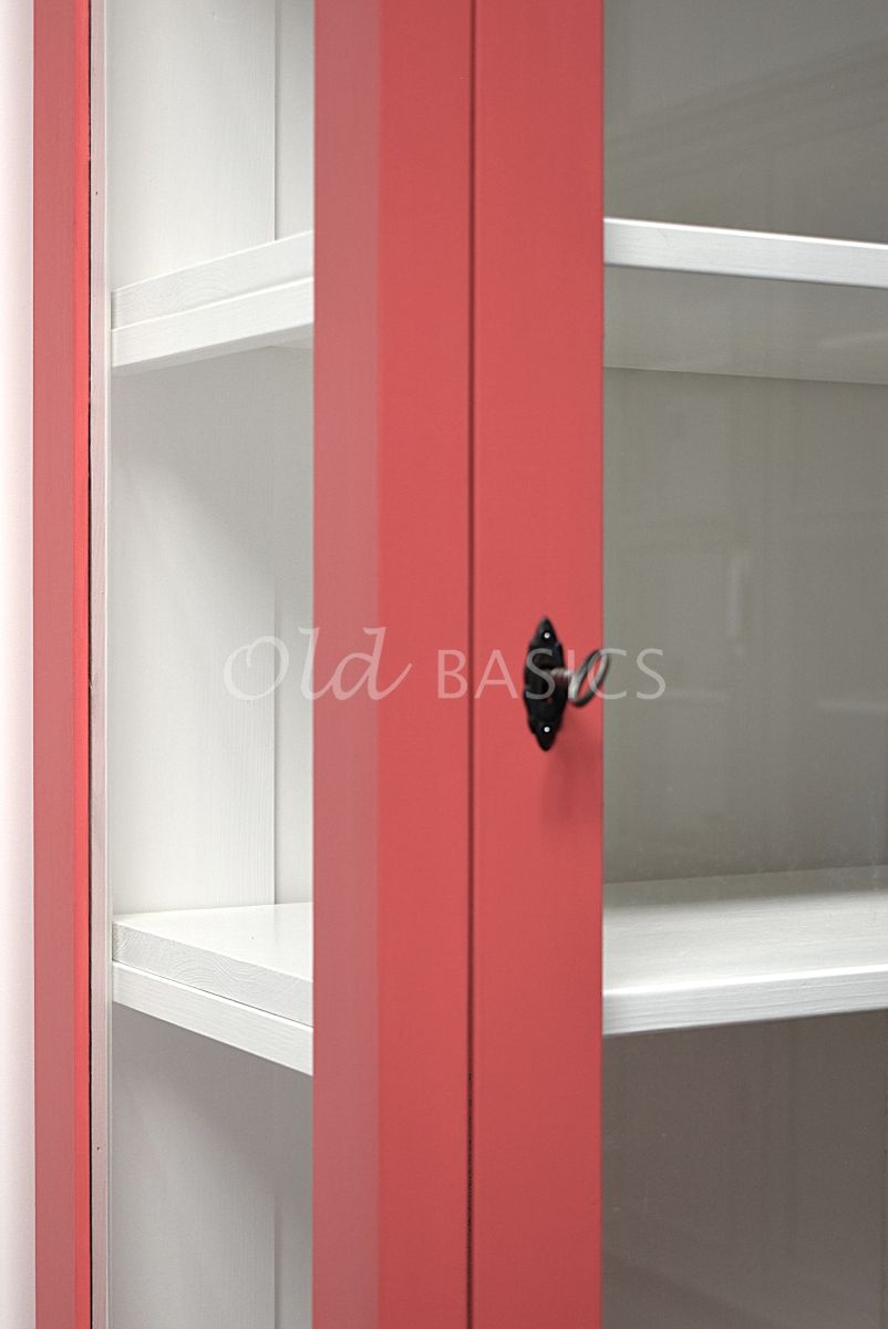 Detail van Vitrinekast Vertou, 1 deuren, RAL3018, rood, roze, materiaal hout